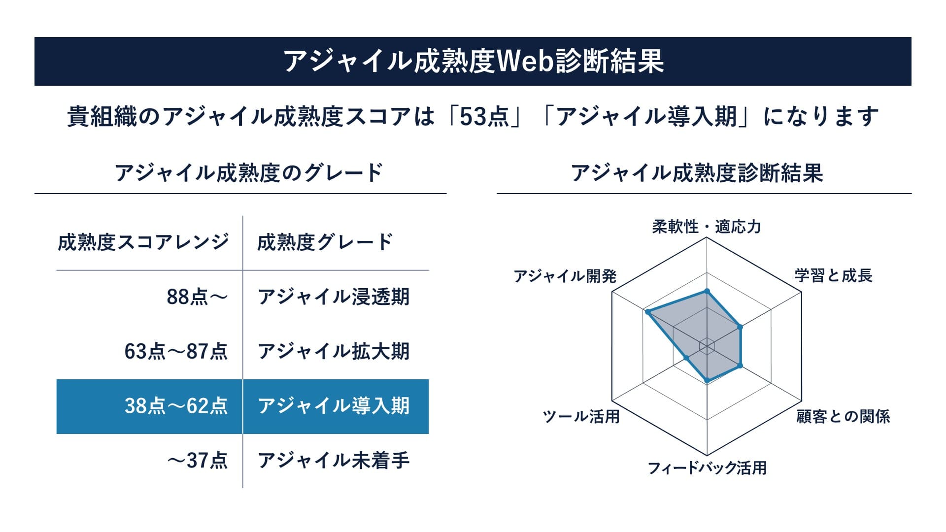 アジャイル成熟度Web診断の診断結果イメージ